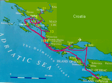 Map showing Croatia Voyage