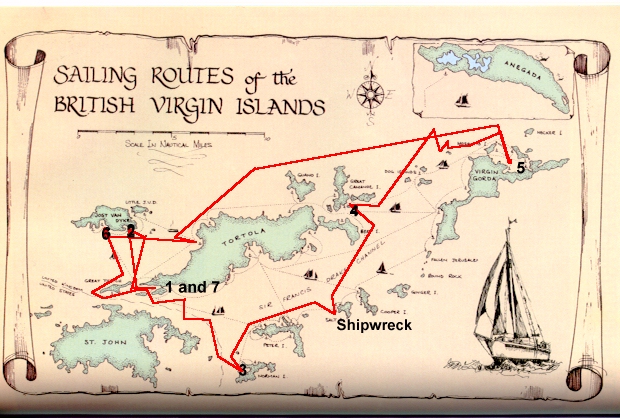 Chart Showing our Route around the BVIs