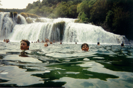 Susie Joanne and Kathryn in front of the Krka Falls