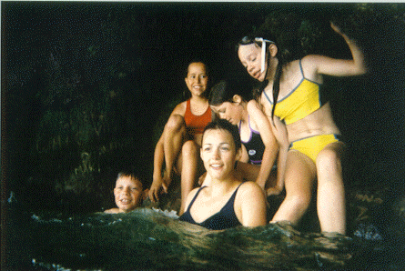 Tolly, Joanne, Susie, Rachel and Tess behind the falls
